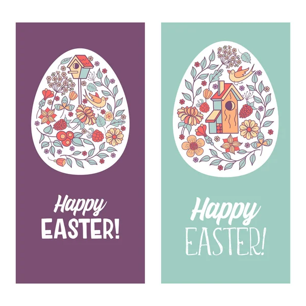 Veselé velikonoce! Vektorové ilustrace. Velikonoční vajíčka s květinovým vzorem — Stockový vektor