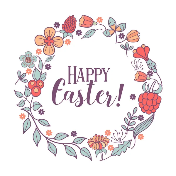 Buona Pasqua! Illustrazione vettoriale. Una ghirlanda di fiori di primavera . — Vettoriale Stock