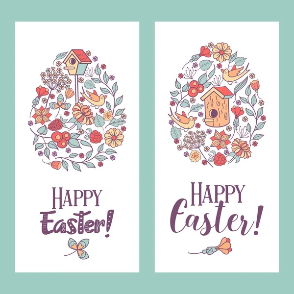 ¡Feliz Pascua! Ilustración vectorial. Huevos de Pascua con patrón floral — Vector de stock