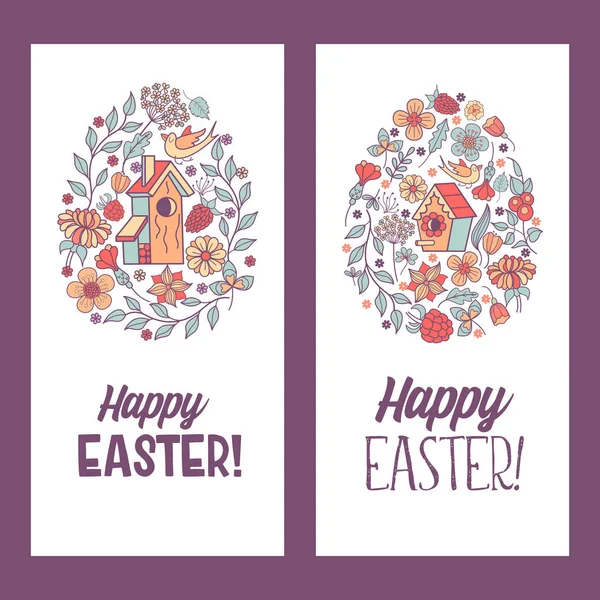 ¡Feliz Pascua! Ilustración vectorial. Huevos de Pascua con patrón floral — Vector de stock