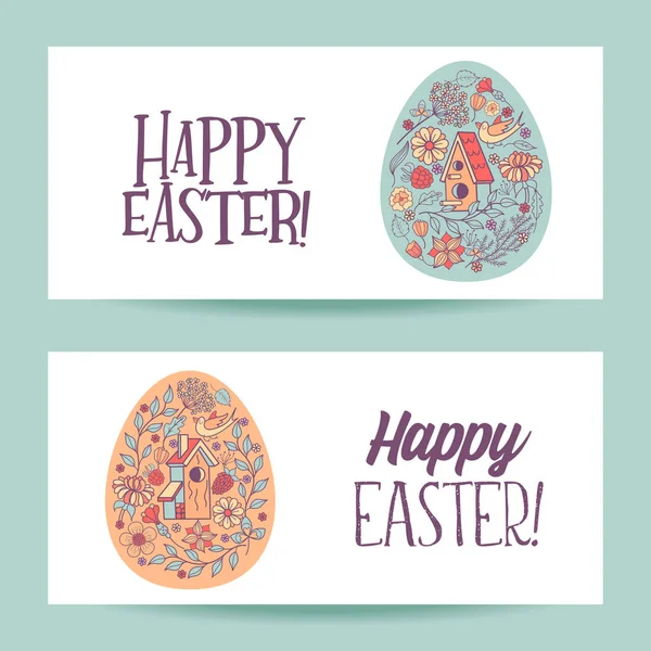 ¡Feliz Pascua! Ilustración vectorial. Huevos de Pascua con patrón floral — Vector de stock