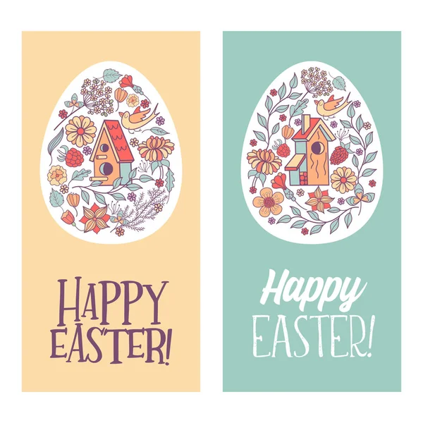 ¡Feliz Pascua! Ilustración vectorial. Huevos de Pascua con patrón floral — Vector de stock