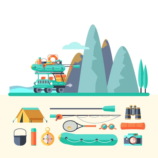 Camping. Summer outdoor recreation. Vector illustration. — Stock Vector