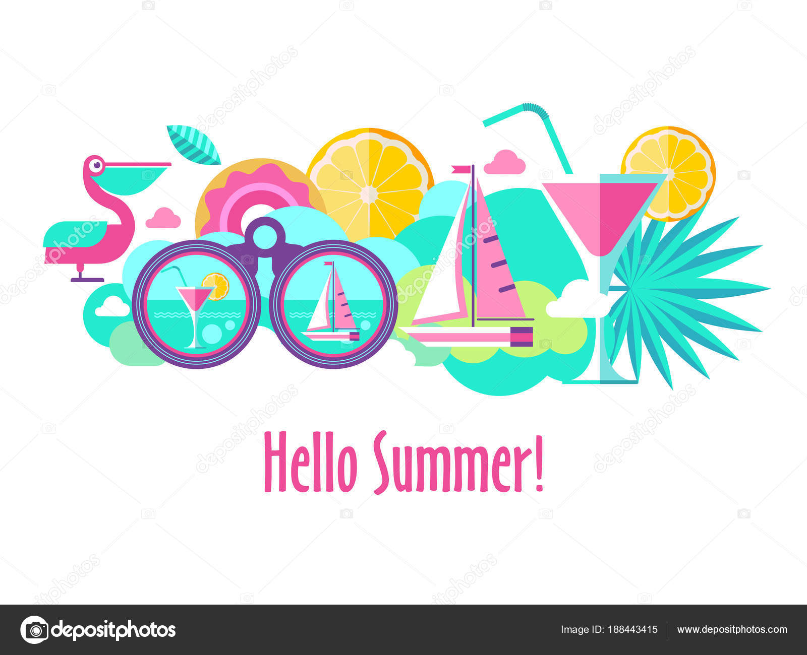 Download Summer theme clip art | Hello summer. Vector clipart. — Stock Vector © katedemianov #188443415