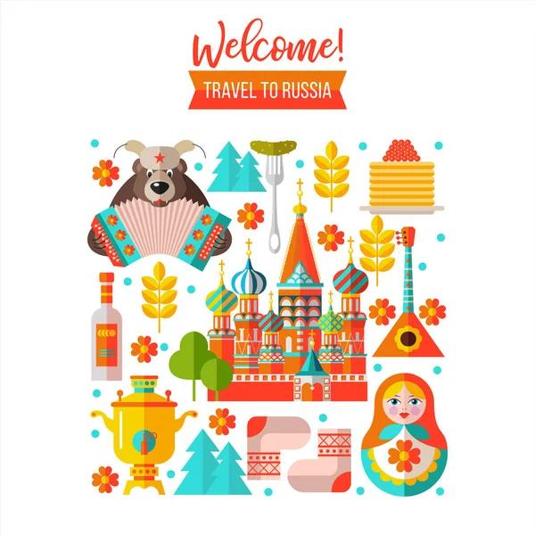 Rusya hoş geldiniz. Rusya'ya seyahat. Vektör çizim.