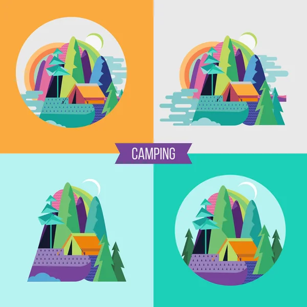 Camping. Vector illustration. Summer outdoor recreation. — Stock Vector