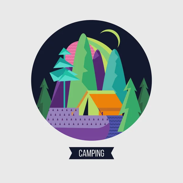 Acampar. Ilustración vectorial. Recreación al aire libre de verano . — Vector de stock