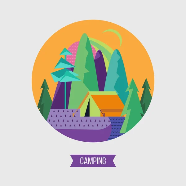 Acampar. Ilustración vectorial. Recreación al aire libre de verano . — Vector de stock