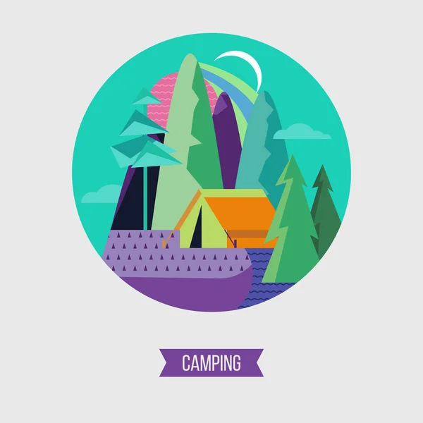 Acampar. Ilustración vectorial. Recreación al aire libre de verano . — Vector de stock