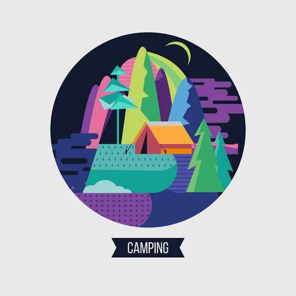 Camping. Vectorillustratie. Zomer outdoor recreatie. — Stockvector