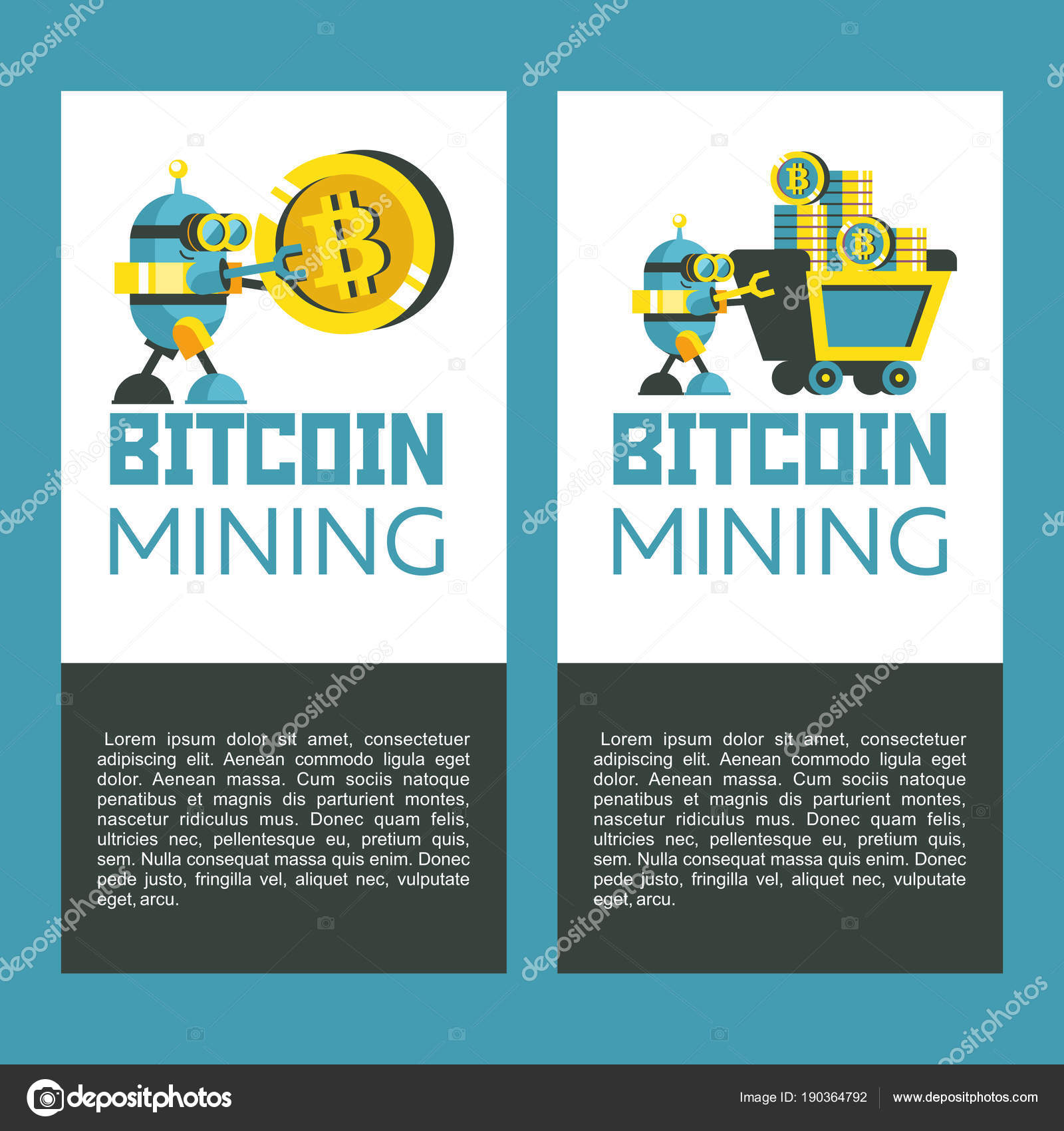 Bitcoin Mining Cute Robot Produces!    Bitcoins Vector Illustration - 