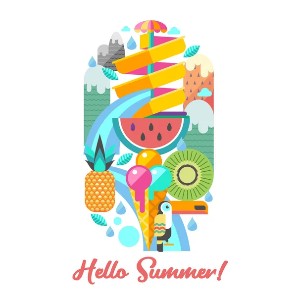 Parque acuático. Hola verano. Ilustración vectorial . — Vector de stock