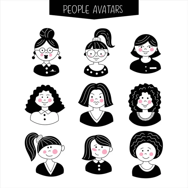 Kadın avatarları kümesi — Stok Vektör