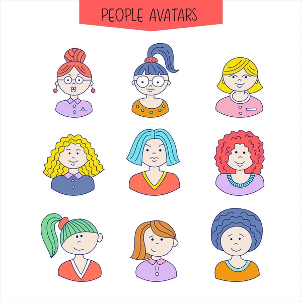 Aantal vrouwelijke avatars — Stockvector