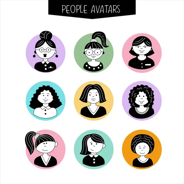 Conjunto de avatares femeninos — Archivo Imágenes Vectoriales