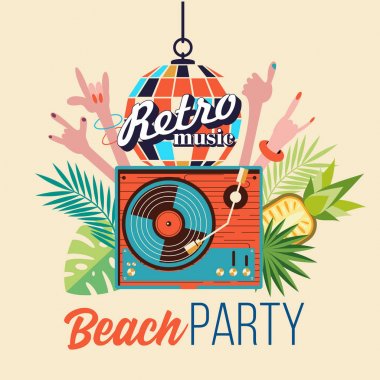Retro parti. Plaj partisi. Vektör çizim.