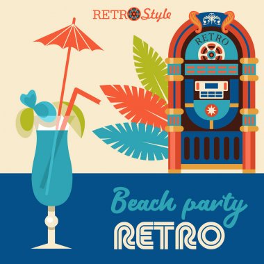 Retro parti. Plaj partisi. Vektör çizim.