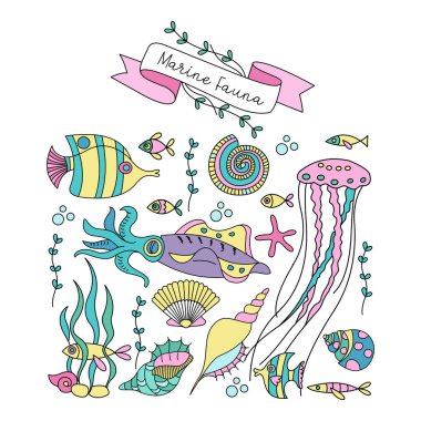 Balık. Deniz yaşamı. Vektör çizim.