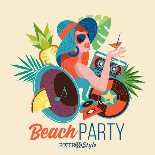 Retro-Party. Beachparty. Vektorillustration. — Stockvektor