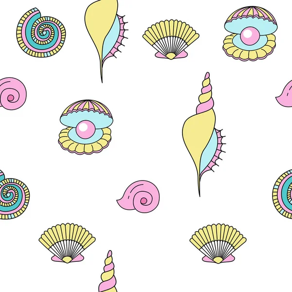 Shells and pearls. Seamless pattern.