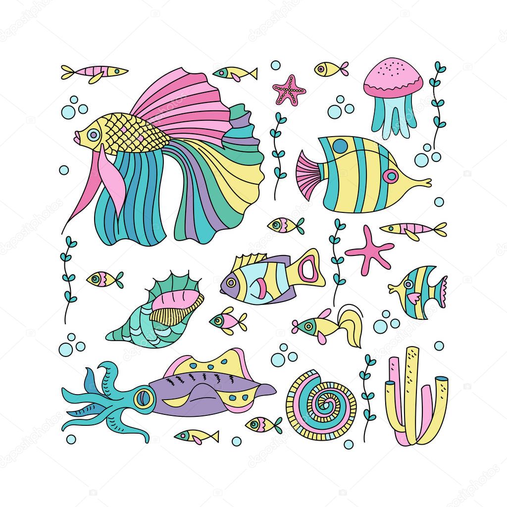 Clipart: pisces fish | Pisces. Marine life. Vector illustration. — Stock Vector © katedemianov ...
