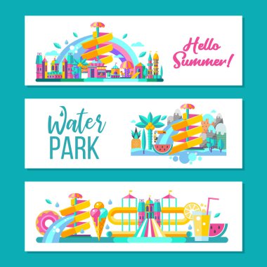 Su Parkı. Merhaba yaz. Vektörel clipart.
