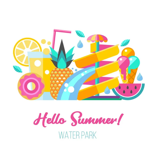 물 공원입니다. 안녕하세요 여름. 벡터 클립 아트. — 스톡 벡터
