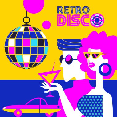 Retro disko parti. Vektör çizim.