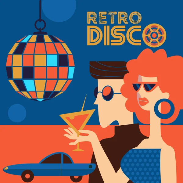 Retro disco party. Vektoros illusztráció. — Stock Vector