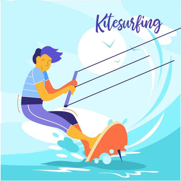 Kitesurfing. Vector illustration. — Stock Vector