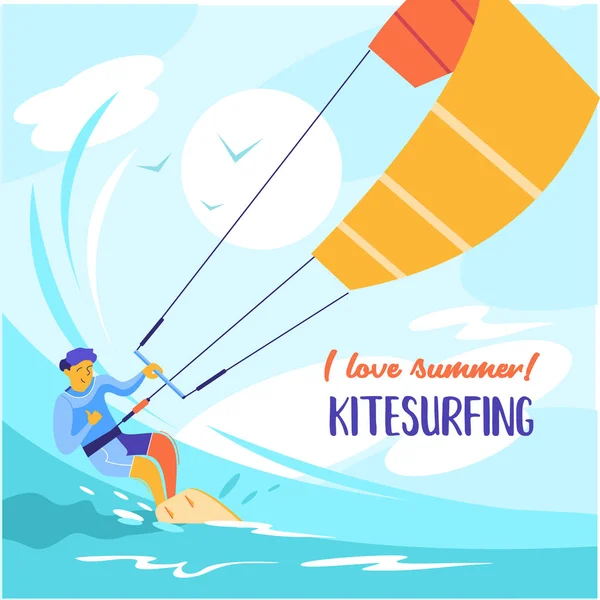 Kitesurfing. Vector illustration. — Stock Vector