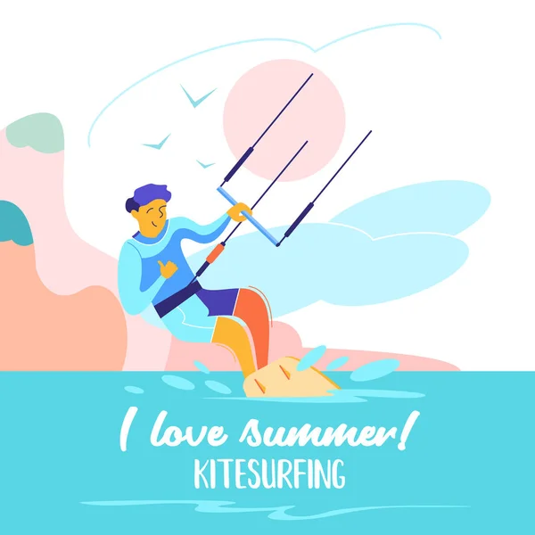 Kitesurfing. Vektoros illusztráció. — Stock Vector