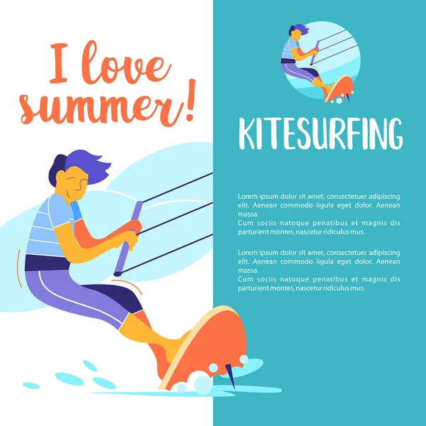 Kitesurfing. Vector illustration. — Stock Vector