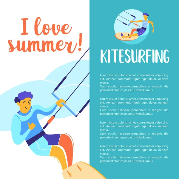 Kitesurfing. Vector illustration. — Stock Vector