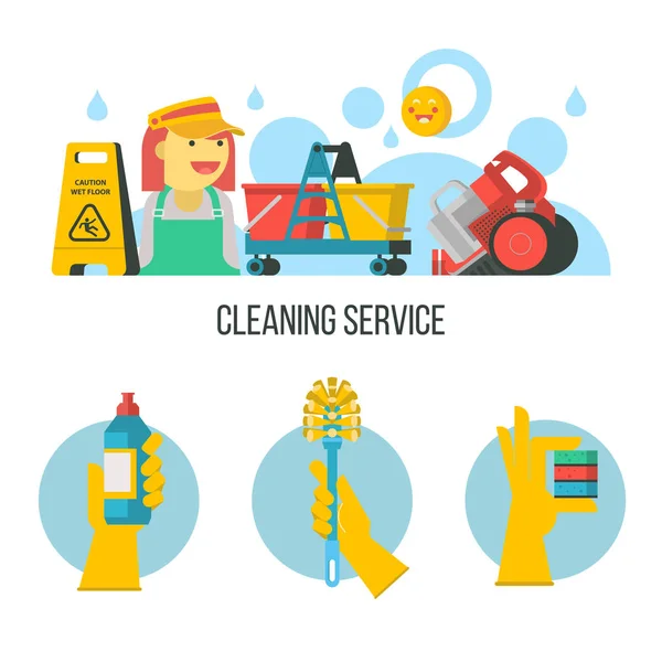 Serviço de limpeza. emblema do vetor, ilustração . —  Vetores de Stock