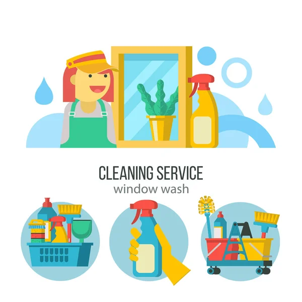 Servizio di pulizia. Emblema vettoriale, illustrazione . — Vettoriale Stock
