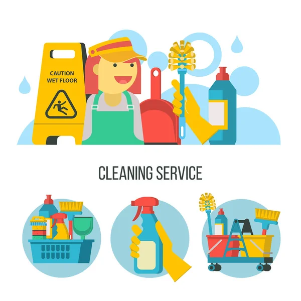 Serviço de limpeza. emblema do vetor, ilustração . — Vetor de Stock