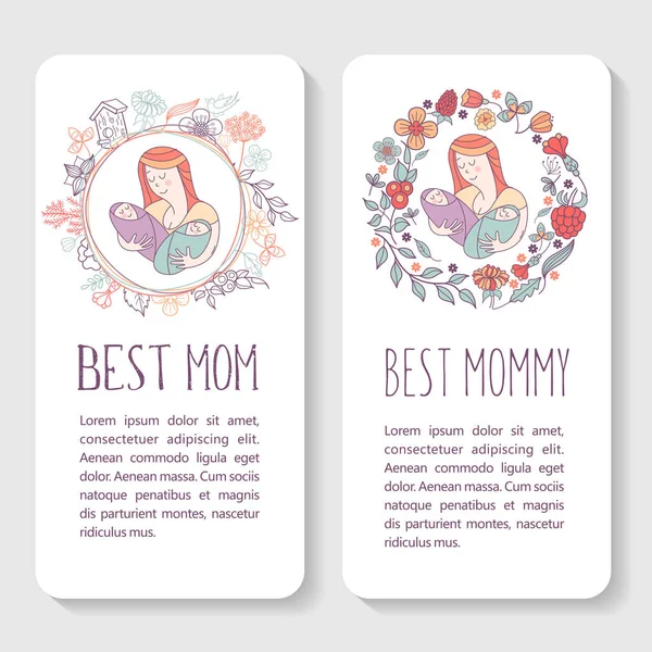 Üdvözlés kártya mother's day. A legjobb anyuka. Egy szép anya tart — Stock Vector