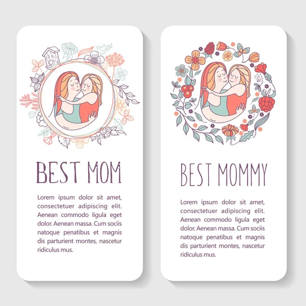 Üdvözlés kártya mother's day. A legjobb anyuka. Egy szép anya tart — Stock Vector