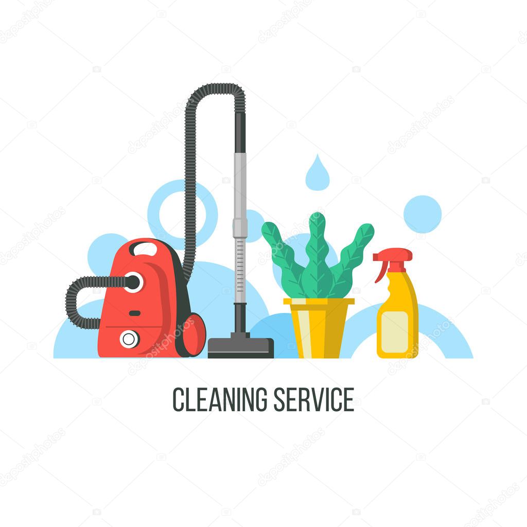 Service cleaning. Colorful vector illustration, Emblem. Cleaning kit.