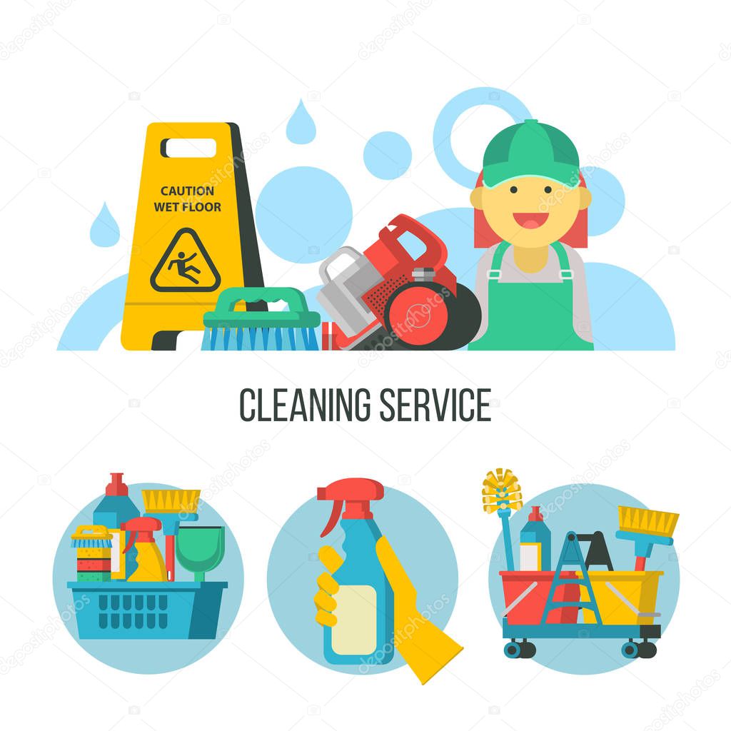 Cleaning service. Vector emblem, illustration.