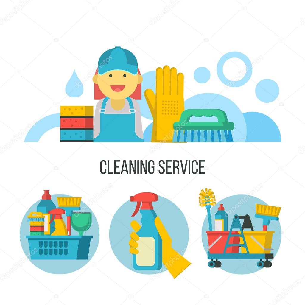 Cleaning service. Vector emblem, illustration.
