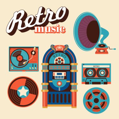 Retro müzik. Vektör çizim.