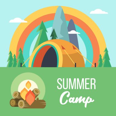 Kamp. Vektör çizim. N bir çadırda yaz tatili