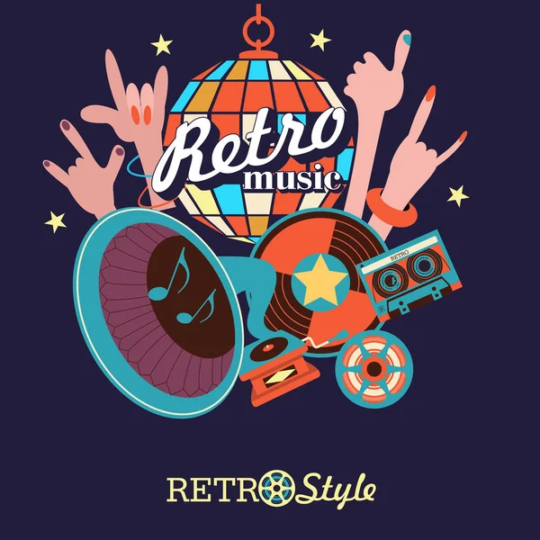 Fiesta en la playa. Música retro. Ilustración vectorial . — Vector de stock