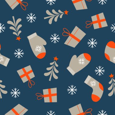 Mavi arka planda kusursuz bir Noel şablonu. Vektör illüstrati