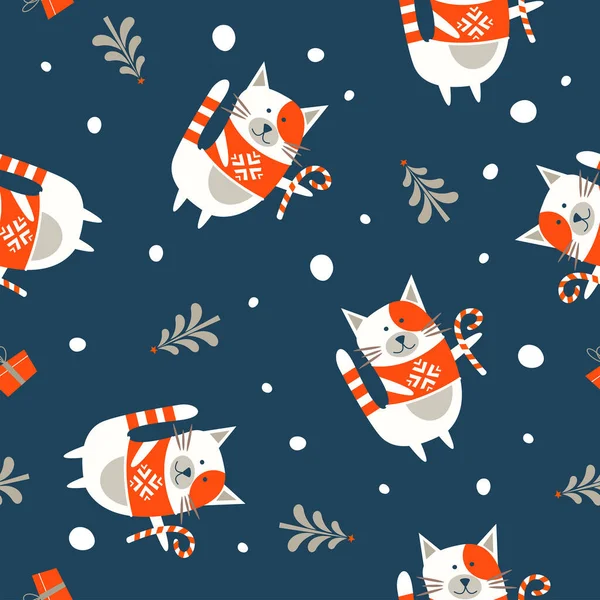 Nahtloses Weihnachtsmuster auf blauem Hintergrund. Vektorillustrationen — Stockvektor
