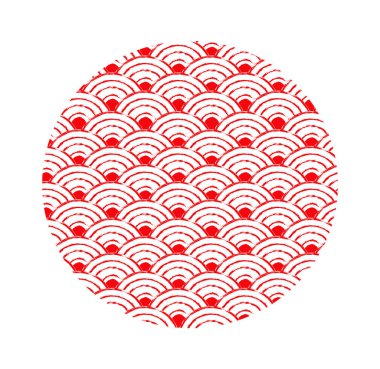 Geleneksel Japon desenini salla. Kırmızı-beyaz. Geleneksel Asya tasarımının bir unsuru. Yuvarlak vektör illüstrasyonu.