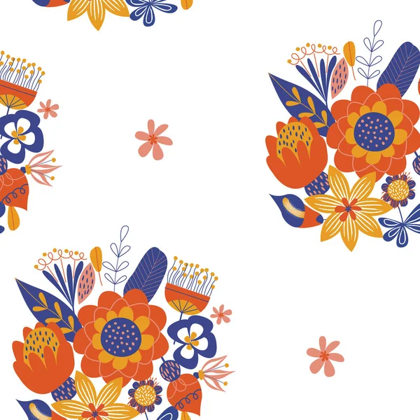 Płynny Wzór Jasnymi Minimalistycznymi Bukietami Kwiatów Stylu Skandynawskim Ilustracja Wektora — Wektor stockowy
