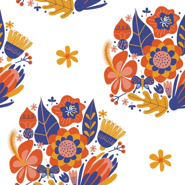 Seamless Pattern Bright Minimalistic Bouquets Flowers Scandinavian Style Vector Illustration — Stock Vector